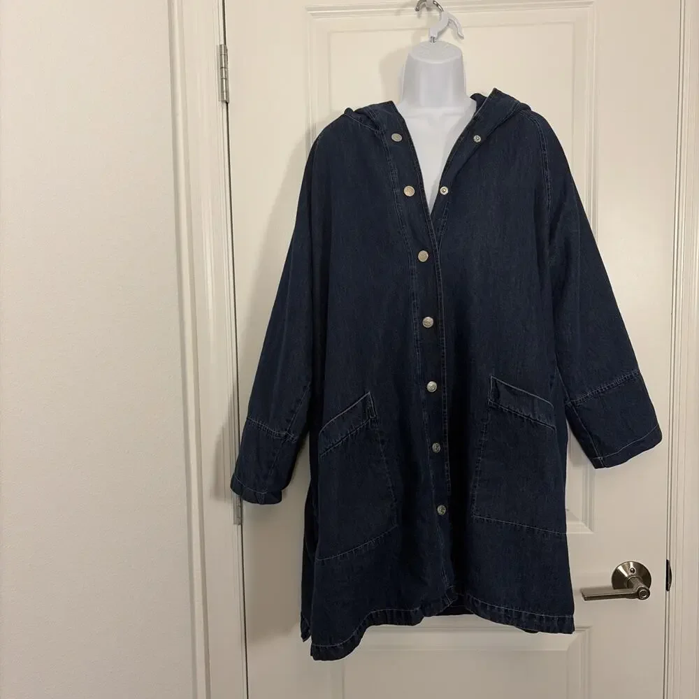 Vtg Denim& Co . Denim Chore Hooded Jacket Size 1x